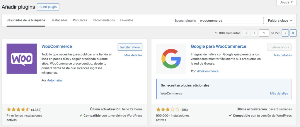 Añadir plugins en WP