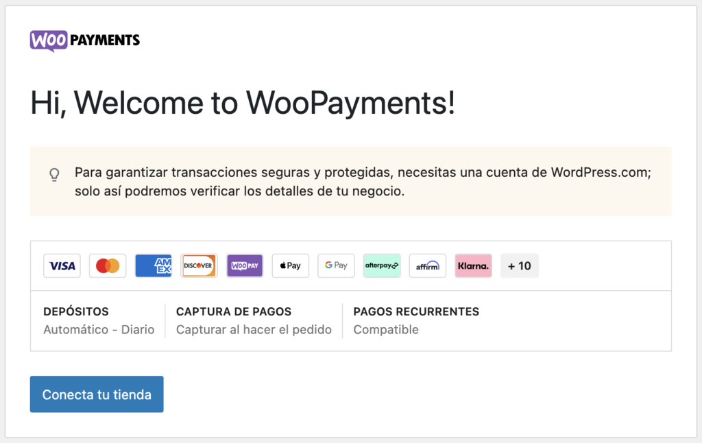 asistente de configuración de WooPayments