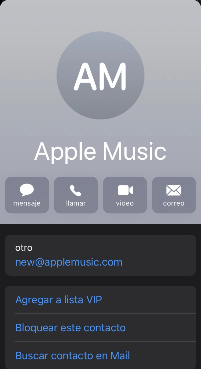 Opción de Bloquear contacto en dispositivo Apple