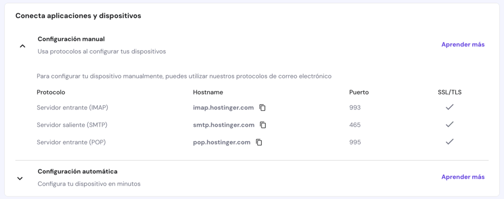 Configuraciones de dominios en hPanel