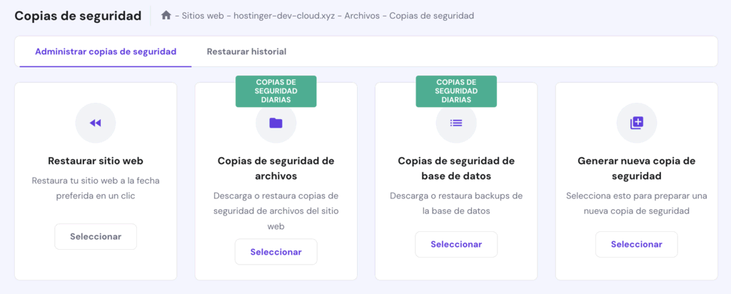 Copias de seguridad en hPanel