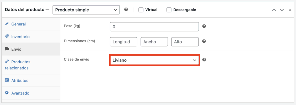 Sección de Datos del producto en WooCommerce