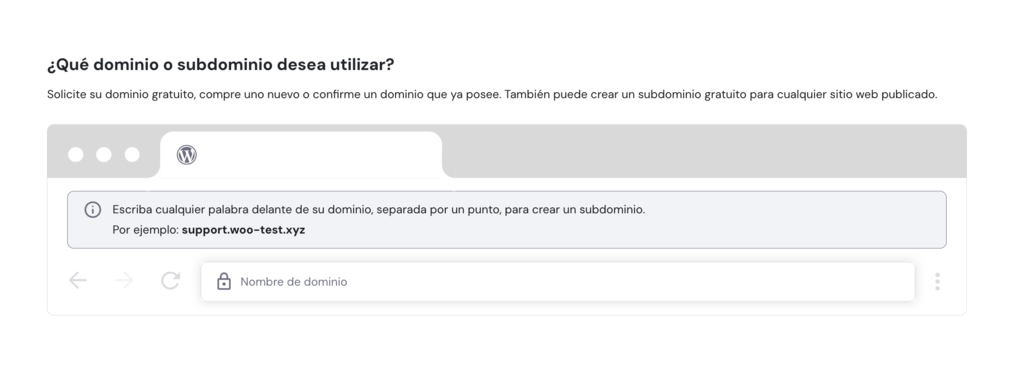 Elegir dominio web en el Creador de sitios de Hostinger