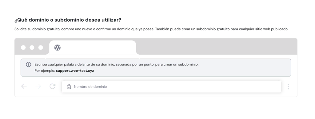 Elegir dominio web en el Creador de sitios de Hostinger