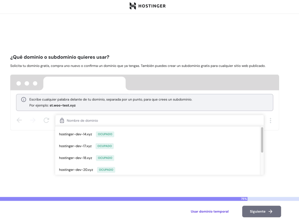 Elegir dominio en hPanel