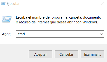 Ventana para ejecutar el simbolo de sistema de Windows