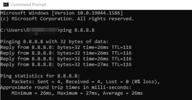 Ventana del Terminal de Linux con el ping 8.8.8.8.