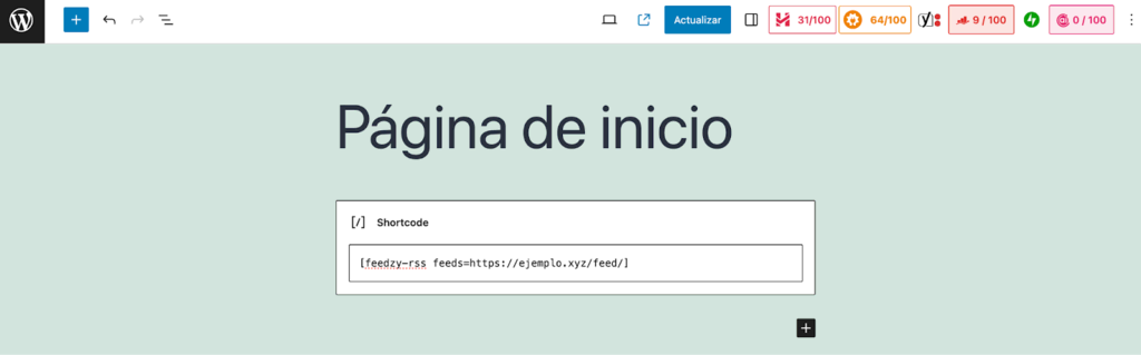 Ejemplo de URL de feed utilizada en Gutenberg