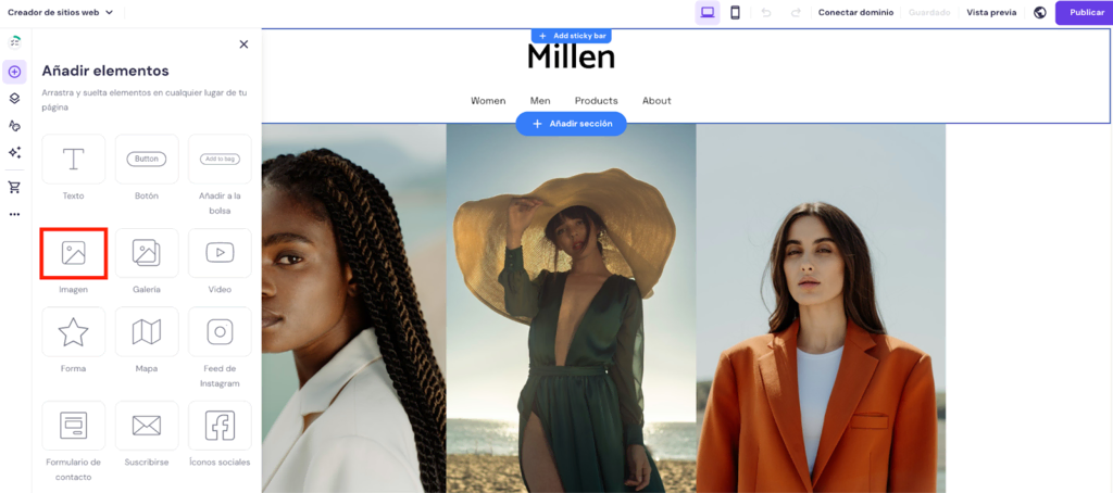 Añadir imagen en el Creador de sitios web de Hostinger