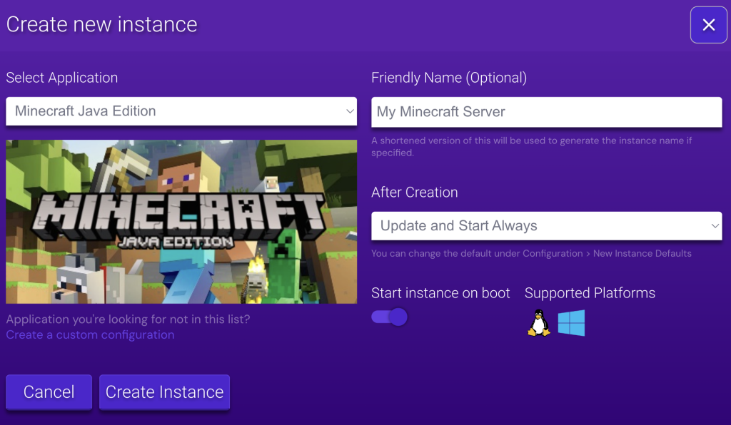 Crear nueva instancia de Minecraft en Hostinger