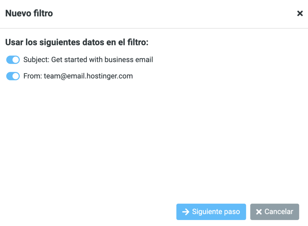 Nuevo filtro del correo de Hostinger