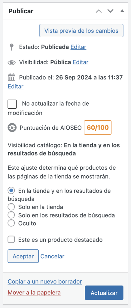 Opciones de publicación en WordPress