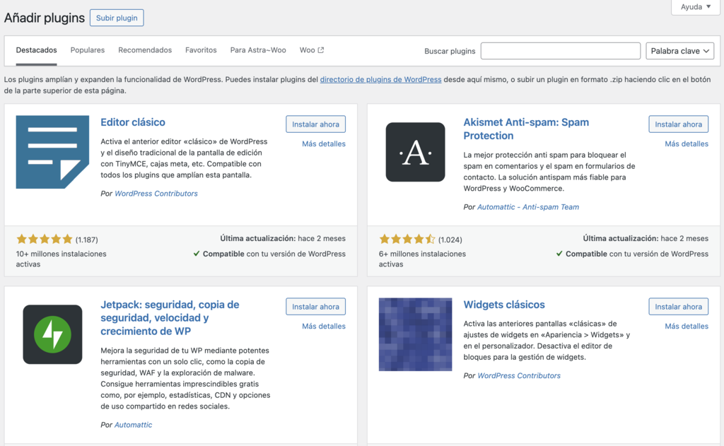 Añadir plugins de WordPress