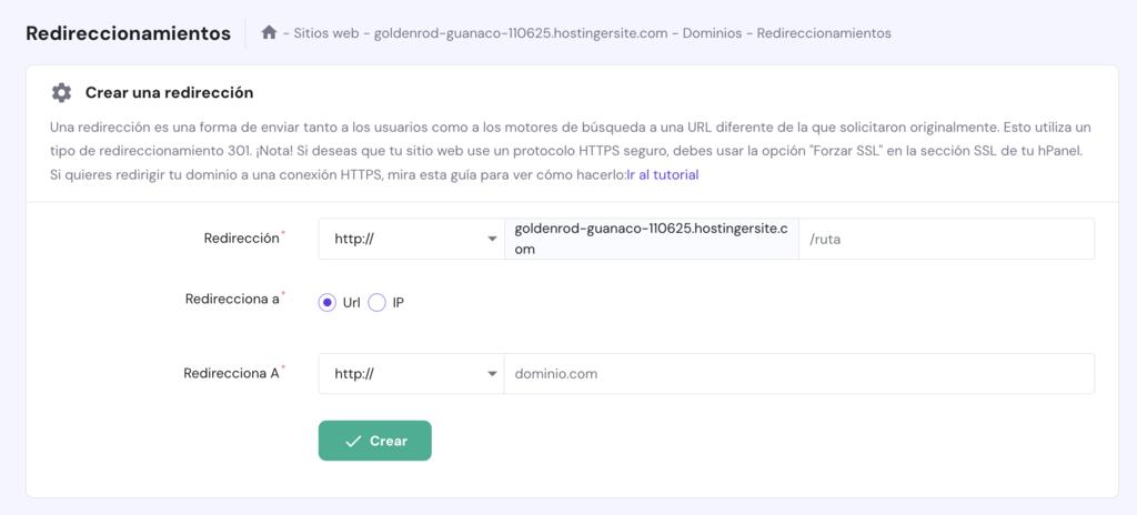 Redireccionamientos en hPanel