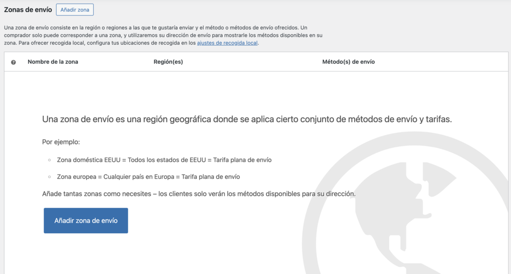 Zonas de envios de WooCommerce
