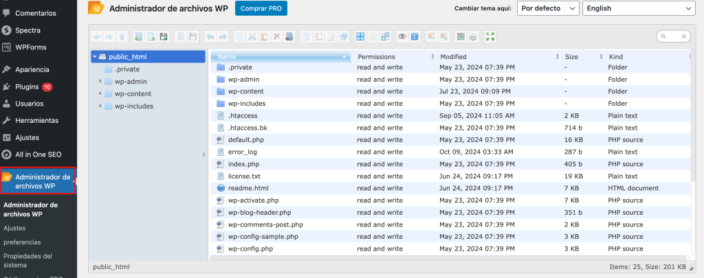 Plugin del gestor de archivos WordPress