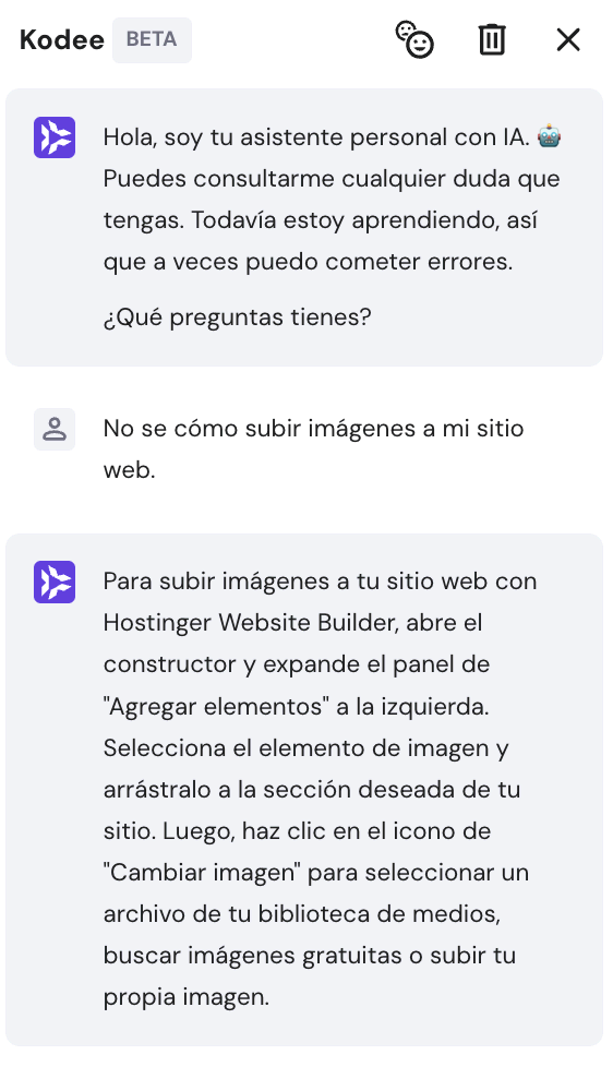 Asistente con IA de Hostinger Kodee