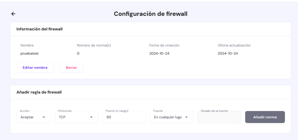 Configuración de firewall en hpanel