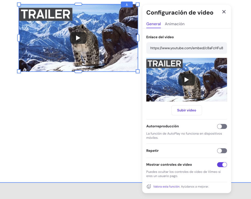 Agregar videos en el Creador web de Hostinger