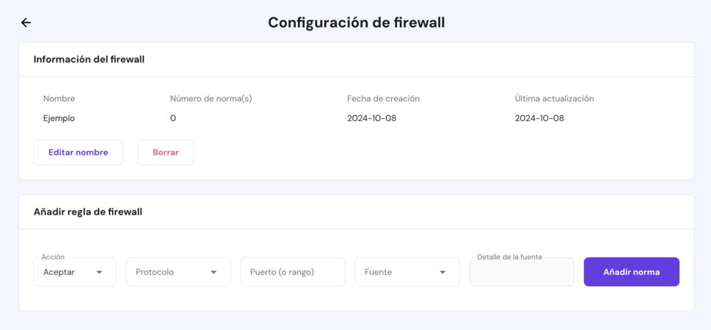 Ajustes de firewall en hPanel