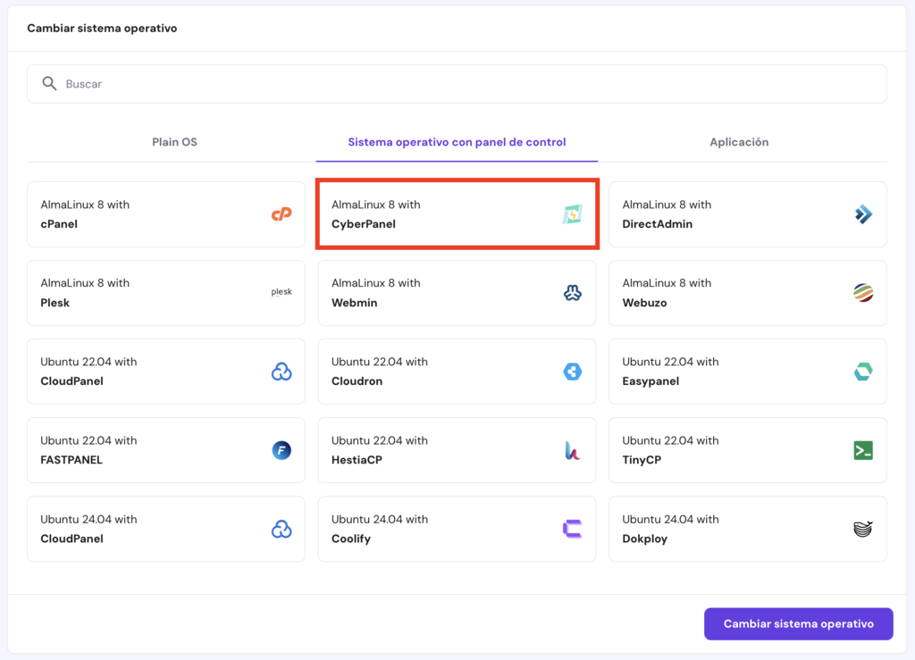 Cambiar sistema operativo de VPS en hPanel