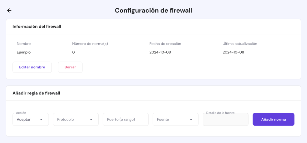 Configuración de firewall de hPanel