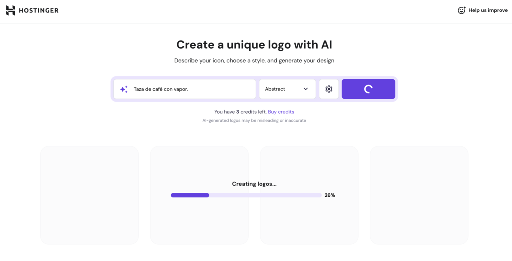 Interfaz del Creador de logos de Hostinger