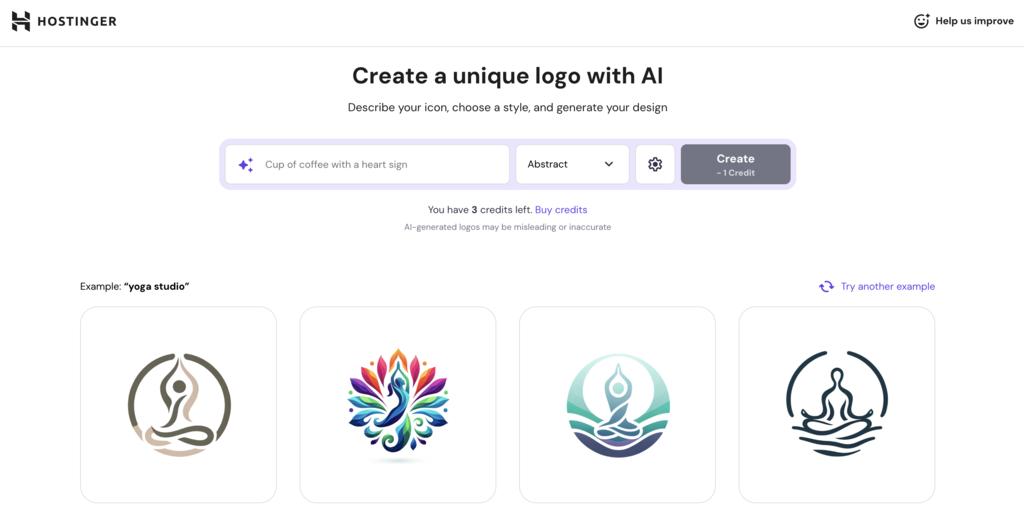Interfaz del Creador de logos de Hostinger