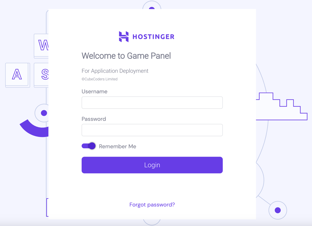 Login del Panel de juegos de Hostinger