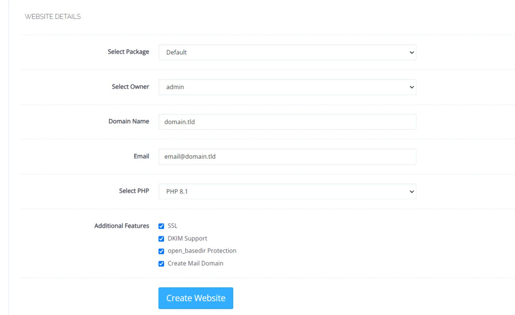 Crear sitio web en CyberPanel