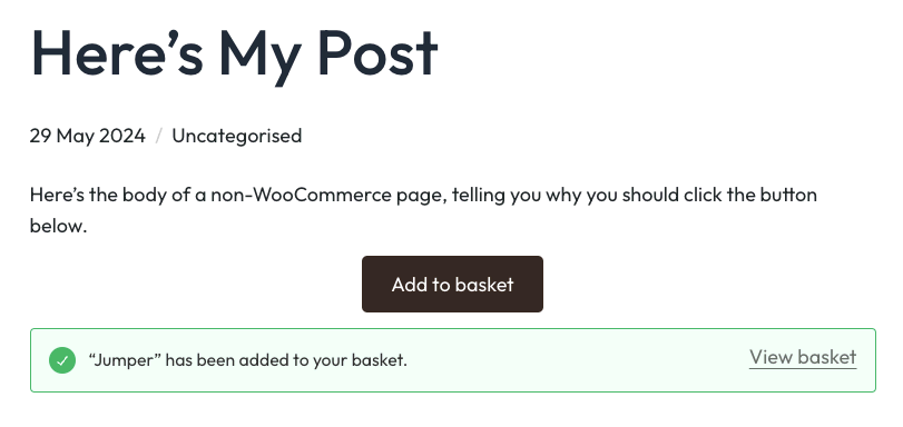 Ejemplo de Notificaciones de la tienda en páginas que no son de WooCommerce