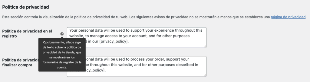 Política de privacidad de WooCommerce