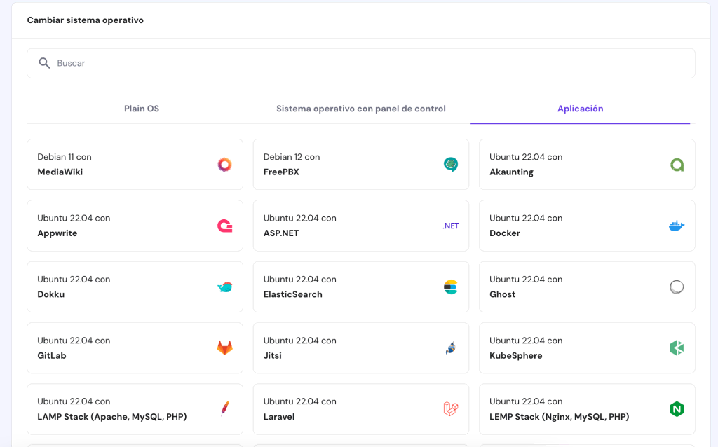 Aplicaciones disponibles en hPanel