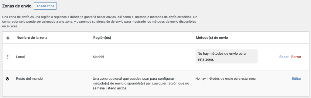 Zonas de envío de WooCommerce
