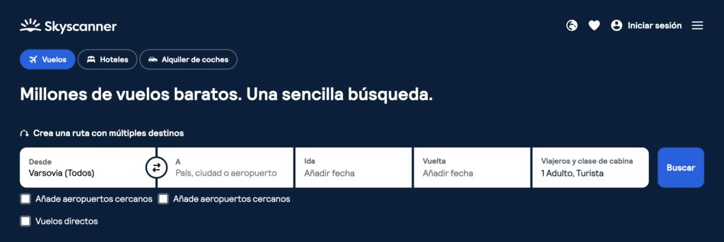 Sitio web de Skyscanner