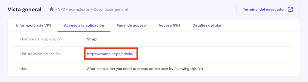 Vista general del VPS en hPanel