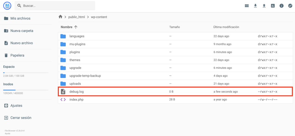 Administrador de archivos de hPanel