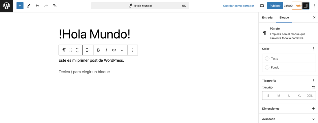 Ajustes de bloque de WordPress