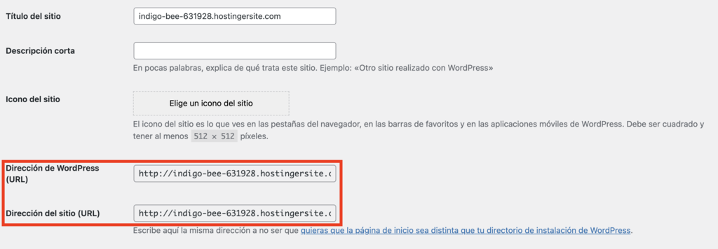 Ajustes generales de WordPress