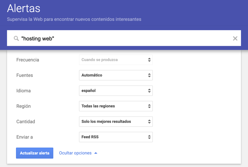 Página web de Alertas de Google