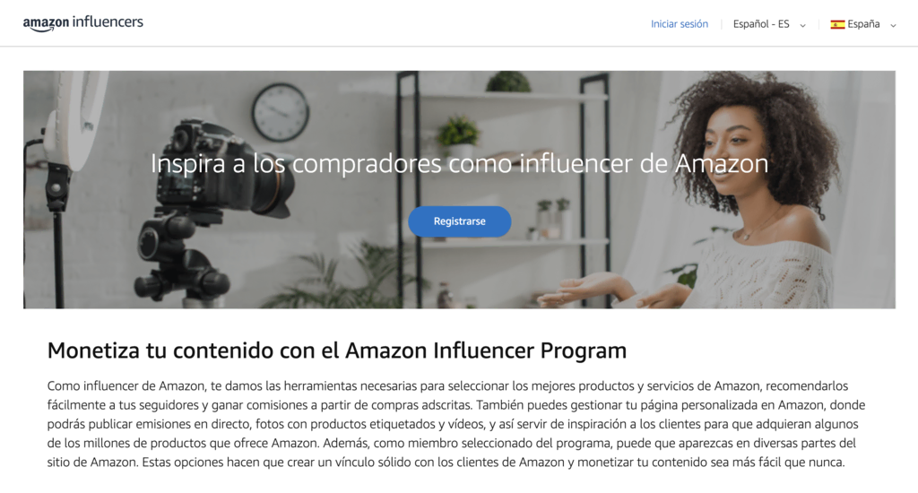 Sitio web del pprograma de Amazon Influencers