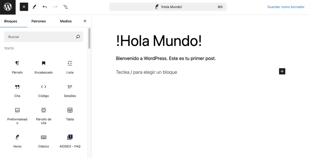 Bloques de texto de WordPress