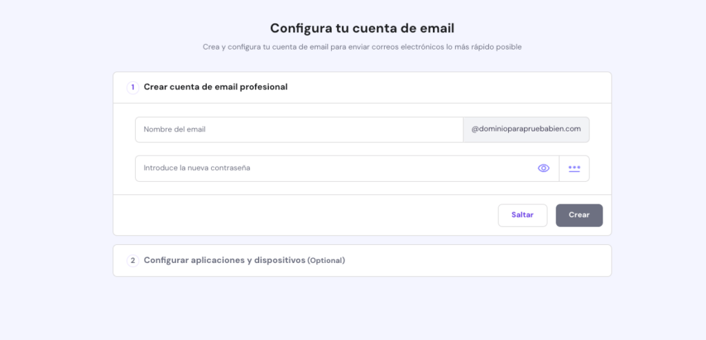 Pantalla de configuración del correo de Hostinger