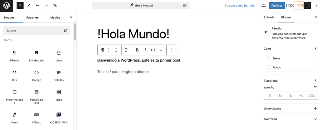 Editor de bloques de WordPress