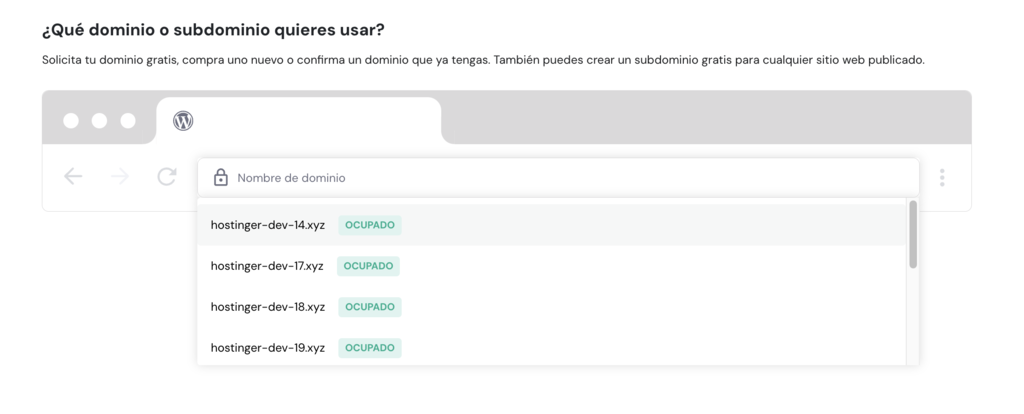 Elegir un dominio en hPanel