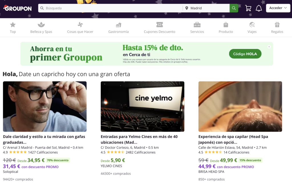 Sitio web de Groupon 