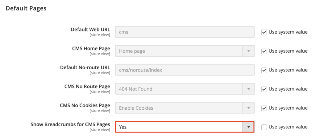 Uso de breadcrumbs en Magento