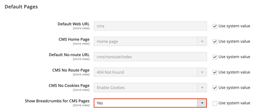 Uso de breadcrumbs en Magento