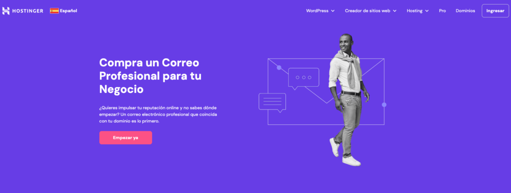 Landing page del correo profesional de Hostinger