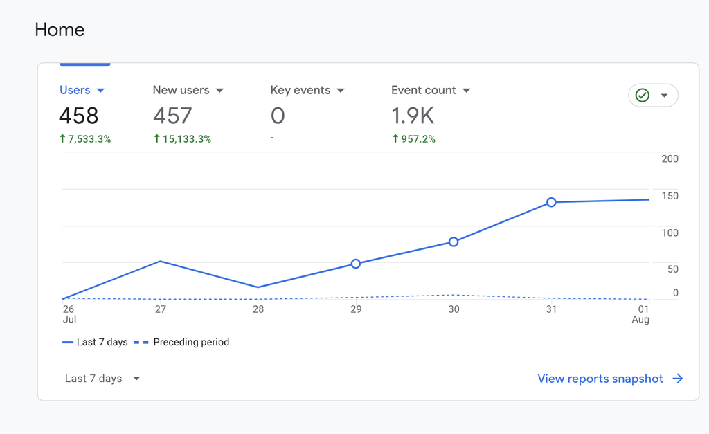 Ejemplo de vista de sitio web en Google Analytics